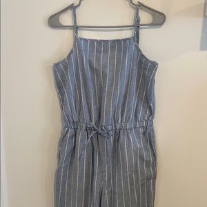 blue and white striped jumpsuit